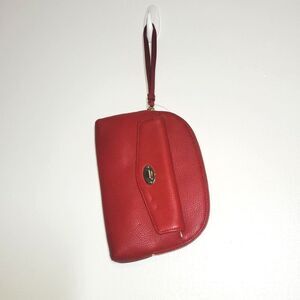 New Talbots Red Pebbled Leather Wristlet Purse